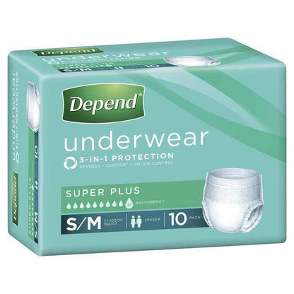 Depend Unisex Underwear Super Plus Small/Medium 10 Pack