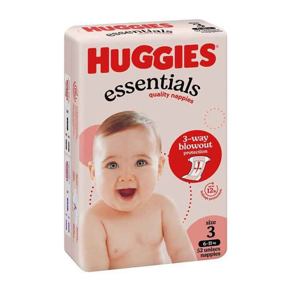 Huggies Essentials Size 3 6-11kg 52 Nappies