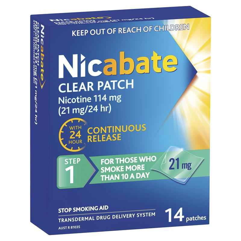 Nicabate Clear Patch Quit Smoking Step 1 21mg 14 Patches (Value Pack)
