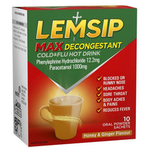 Lemsip Max Cold & Flu Hot Drink with Decongestant Honey and Ginger 10 Sachets - GimmeNow