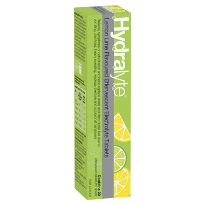 Hydralyte Effervescent Lemon Lime Electolyte Tablets 20 Pack