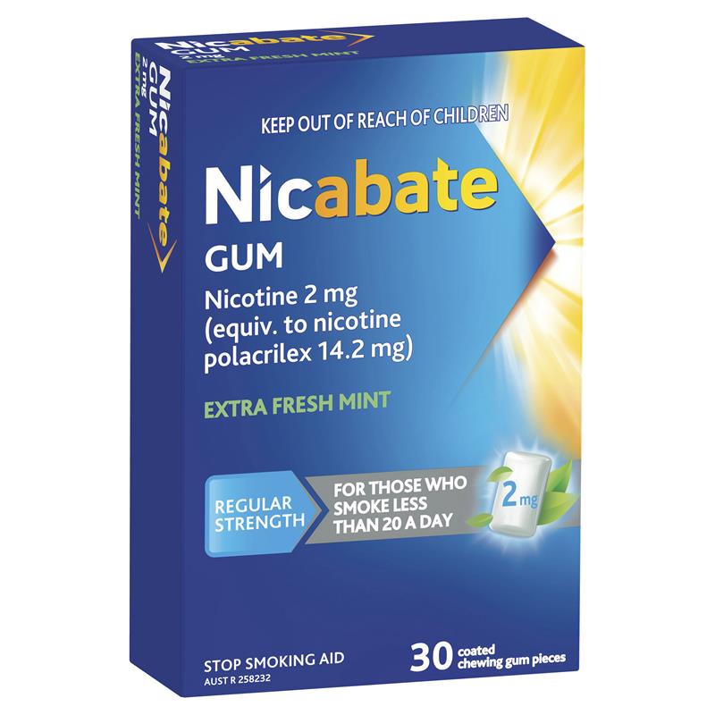 Nicabate Extra Fresh Mint Gum Quit Smoking 2mg 30 pieces