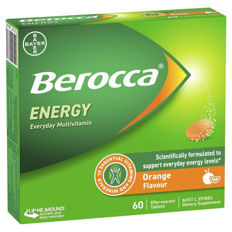 Berocca Energy Orange 60 Effervescent Tablets Exclusive Size