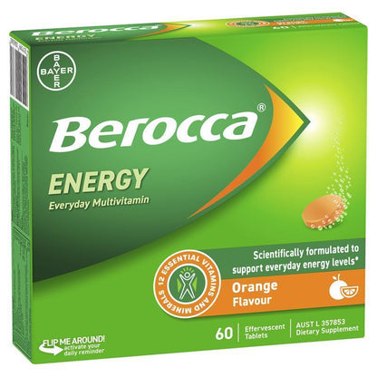 Berocca Energy Orange 60 Effervescent Tablets Exclusive Size