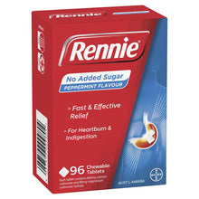 Rennie No Added Sugar Indigestion and Heartburn Relief Peppermint 96 Chewable Tablets