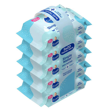Curash Baby Travel Water Wipes 5 x 20 Pack
