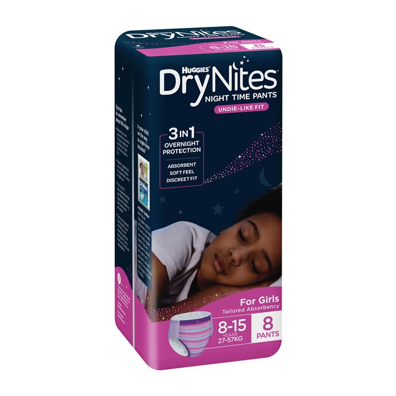 DryNites Night Pants Girl 8-15 Years (27-57kg) 8 Pack