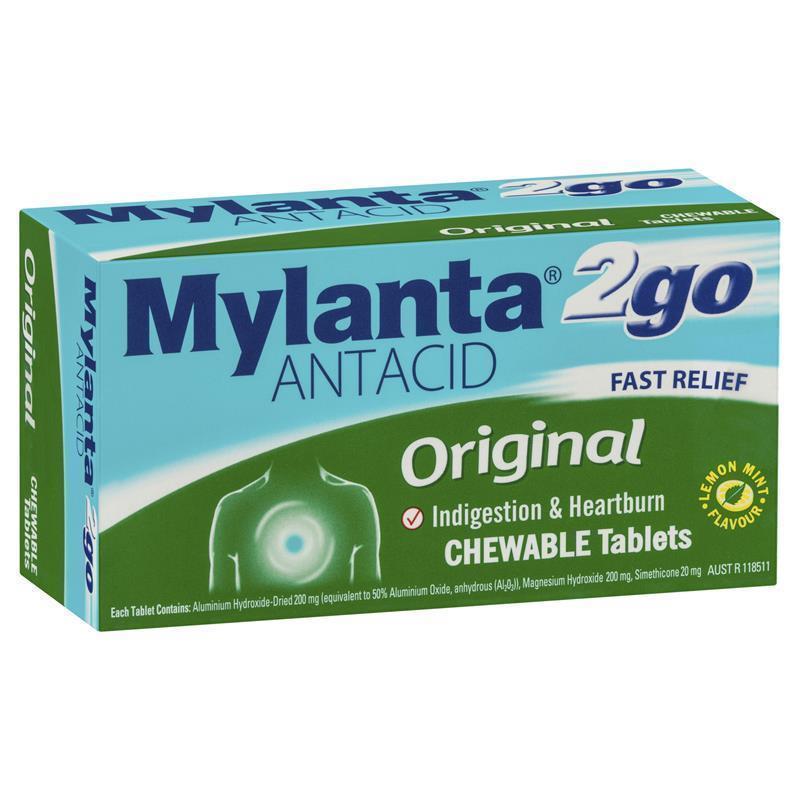 Mylanta 2Go Antacid Original Tablets Lemon Mint 100 Pack