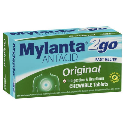 Mylanta 2Go Antacid Original Tablets Lemon Mint 100 Pack