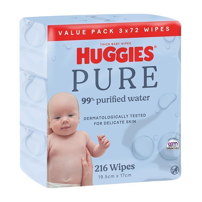 Huggies PURE 99% Purified Water Baby Wipes 216 Pack