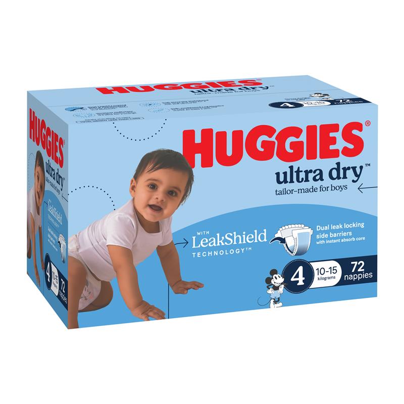 Huggies Ultra Dry Nappies Boys Size 4 (10-15kg) 72 Pack