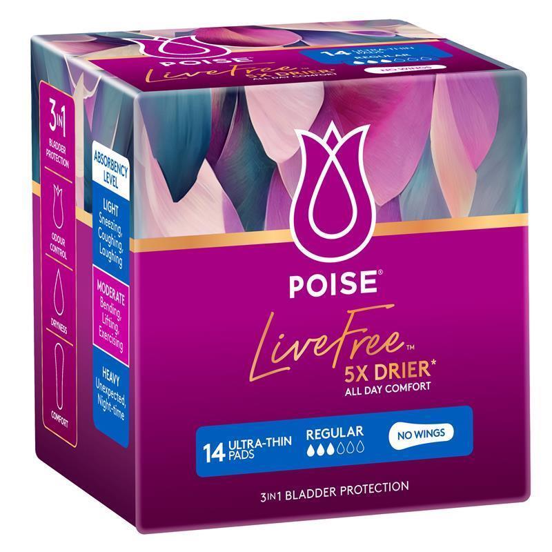 Poise Livefree Pad Regular No Wings 14 Pack