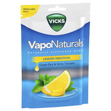 Vicks VapoNaturals Lemon Menthol Throat Lozenges 19 Naturally Flavoured Drops 70g Resealable Bag