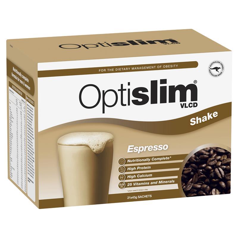 Optislim VLCD Meal Replacement Shake Espresso 21x43g Sachets - GimmeNow