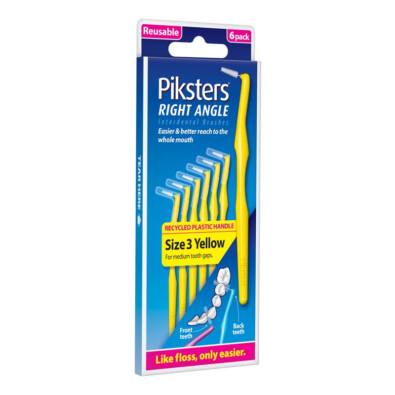 Piksters Interdental Brushes Right Angle Size 3 Yellow 6 Pack