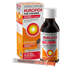 Nurofen For Children 5-12yrs Pain and Fever Relief Concentrated Liquid 200mg/5mL Ibuprofen Strawberry 200mL - GimmeNow