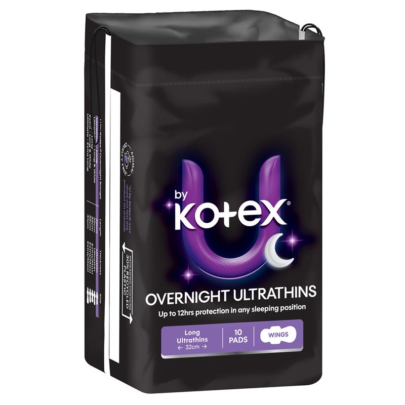 U by Kotex Ultrathin Overnight Pads with Wings 10 Pack