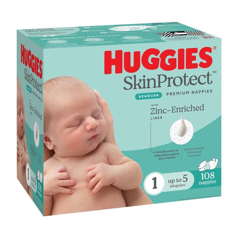 Huggies Skin Protect Nappies Size 1 Newborn Jumbo 108 Pack