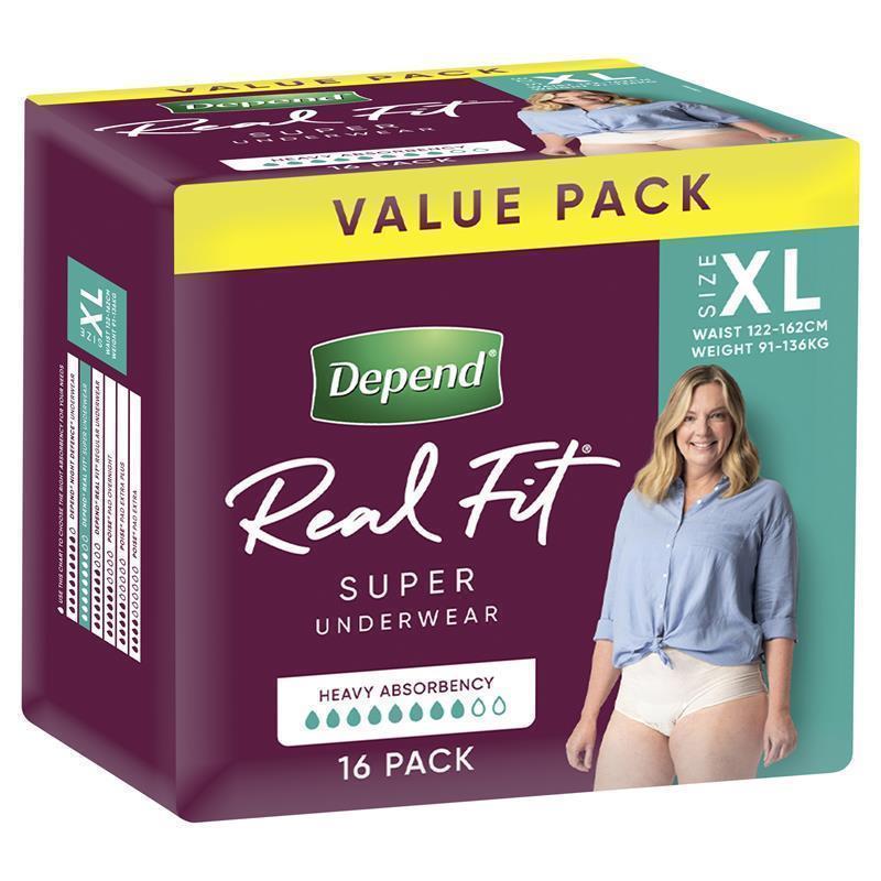 Depend Real Fit Super Incontinence Underwear for Women XL 16 Pack