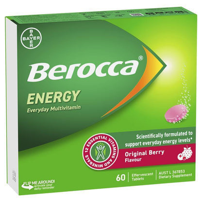 Berocca Energy Original Berry 60 Effervescent Tablets Exclusive Size