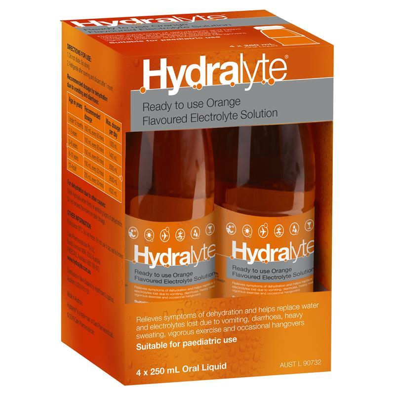 Hydralyte Electrolyte Orange 4 Pack (4x250ml) Solution - GimmeNow