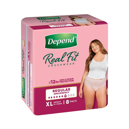 Depend Real Fit Regular Incontinence Underwear for Women X-Large 8 Pack