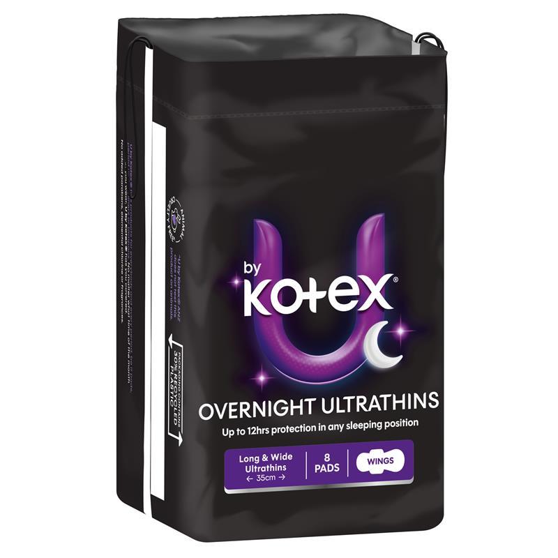 U by Kotex Ultrathin Overnight Pads Long with Wings 8 Pack