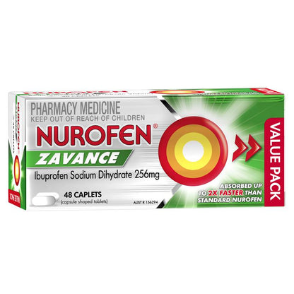 Nurofen Zavance Fast Pain Relief Caplets 256mg Ibuprofen 48 Pack