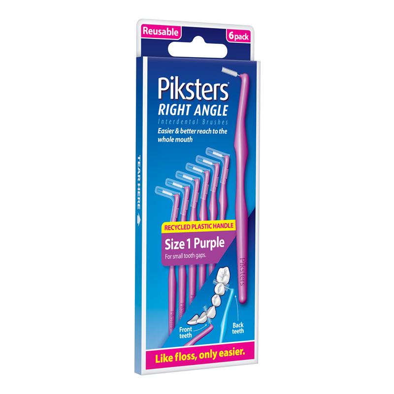 Piksters Interdental Brushes Right Angle Size 1 Purple 6 Pack