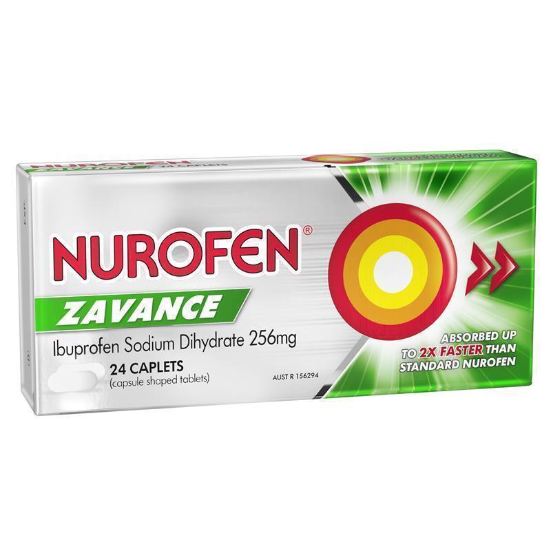 Nurofen Zavance Fast Pain Relief Caplets 256mg Ibuprofen 24 Pack