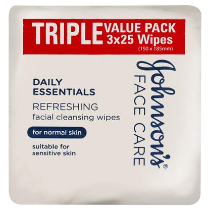Johnson's Face Care Refreshing Facial Cleansing Wipes For Normal Skin 3 x 25 Pack