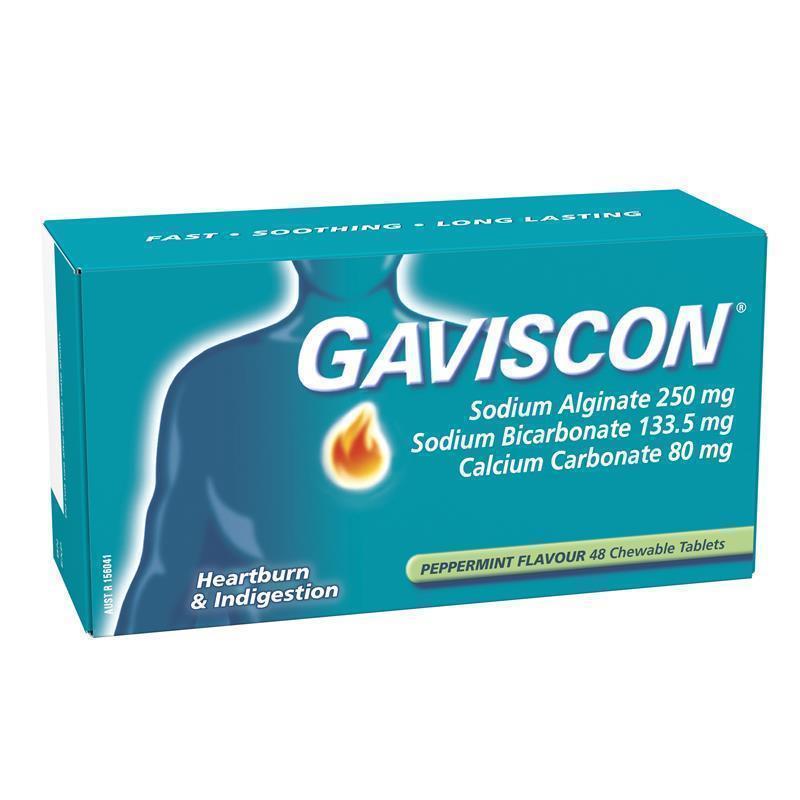 Gaviscon Chewable Tablets Peppermint Heartburn & Indigestion Relief 48 Pack