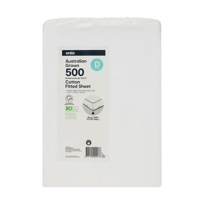 500 Thread Count Australian Grown Cotton Fitted Sheet - Double Bed, White