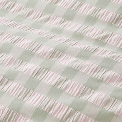 Gingham Ruffle Cotton Quilt Cover Set - King Bed, Sage and Pink
