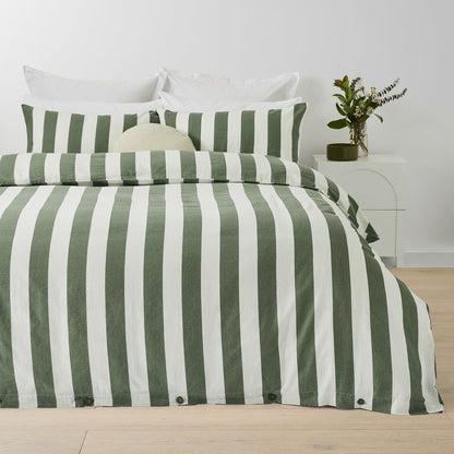Stripe Linen Cotton Quilt Cover Set - Queen Bed, Forest