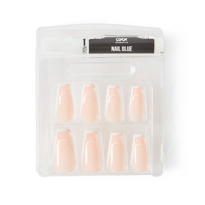 OXX Cosmetics 24 Pack Artificial Nails with Adhesive - Squareletto Shape, French Line