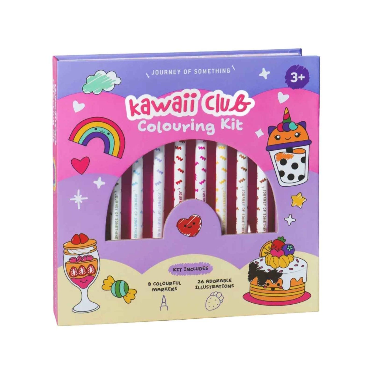 Kawaii Club Colouring Activity Kit with 8 Markers and 32 Colouring Pages by Journey Of Something Art and Craft for Kids Travel Toys Fairy Unicorn Castle Theme 3yrs+