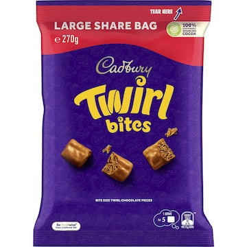 Cadbury Twirl Milk Chocolate Bites Large Snack & Share Bag 270g