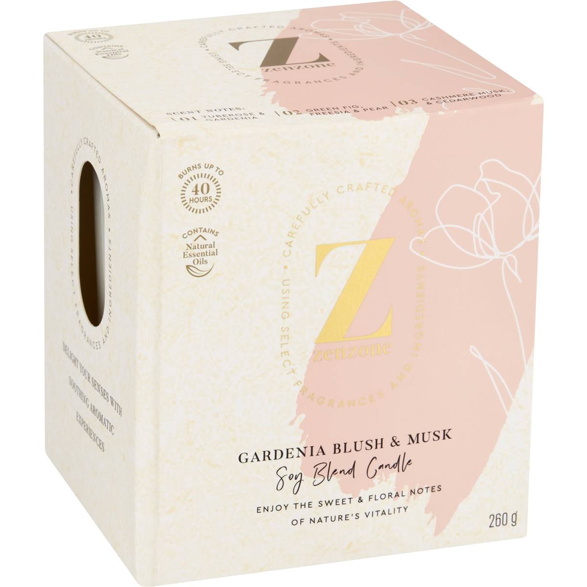 ZenZone Soy Blend Candle Gardenia Blush & Musk 260g