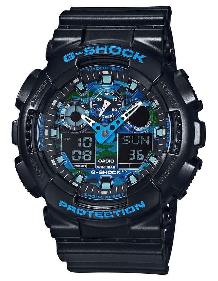 G-Shock Duo Blue Series Camo GA100CB-1A Dial Watch in Black