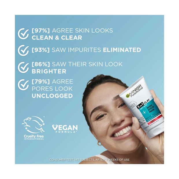 Garnier SkinActive PureActive 3 in 1 Wash, Scrub and Mask 150ml