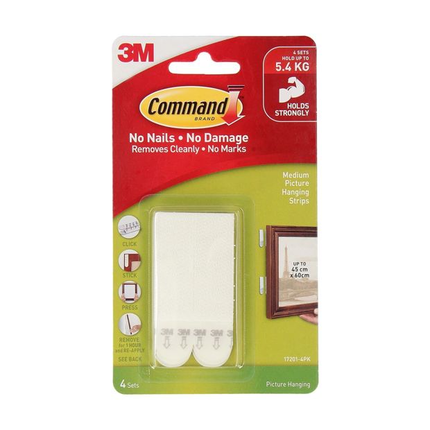 4 Pack 3M Command Picture Hanging Strips Medium - White
