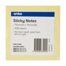 Sticky Notes, Yellow 75mm x 75mm - Anko