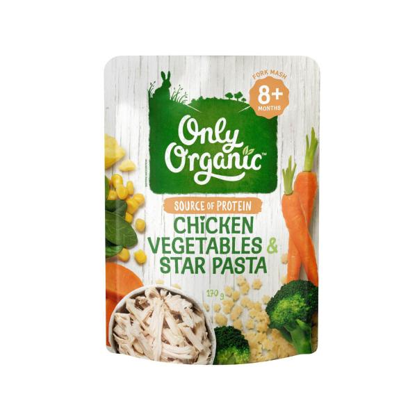 ONLY ORGANIC CHICKEN VEGETABLES & STAR PASTA 8M+ 170G