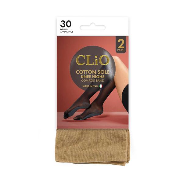 CLIO COTTON SOLE KH 30D 2PACK NATURAL ONE SIZE