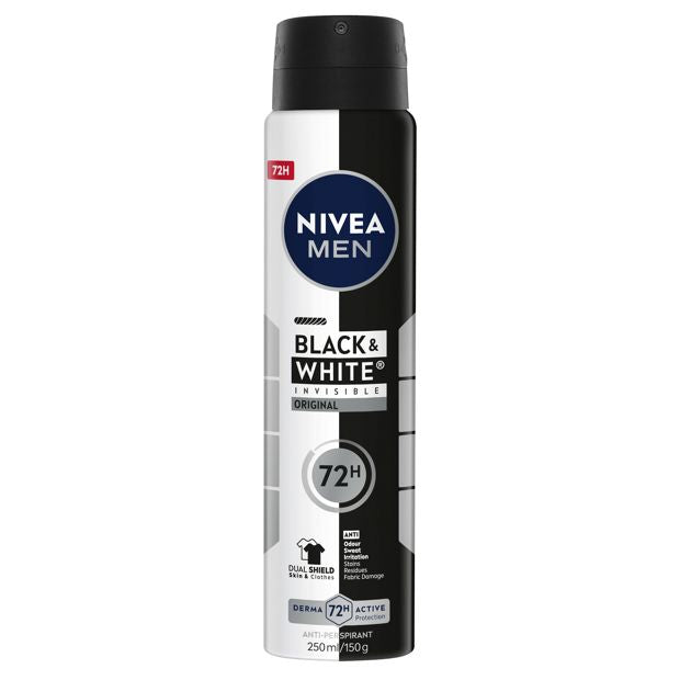Nivea Men Black & White Invisible Original Anti-Perspirant Aerosol Deodorant 250mL