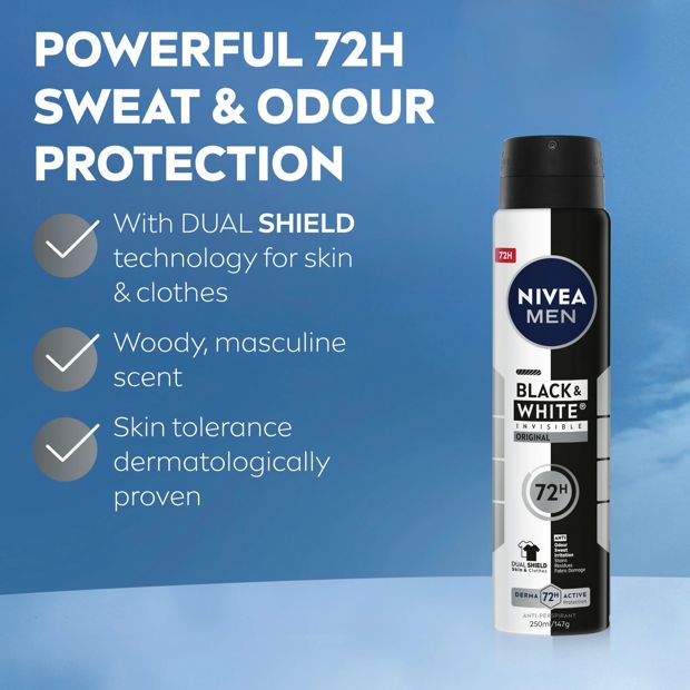 Nivea Men Black & White Invisible Original Anti-Perspirant Aerosol Deodorant 250mL