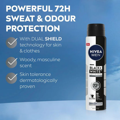 Nivea Men Black & White Invisible Original Anti-Perspirant Aerosol Deodorant 250mL