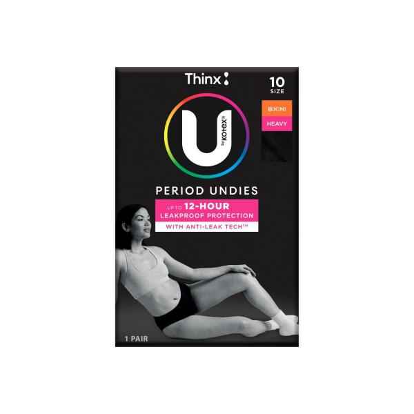 Thinx Reusable Period Underwear Heavy Black Bikini Size 10