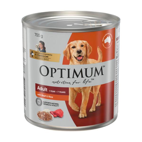 OPTIMUM ADULT WET DOG FOOD WITH BEEF & RICE 700G CAN